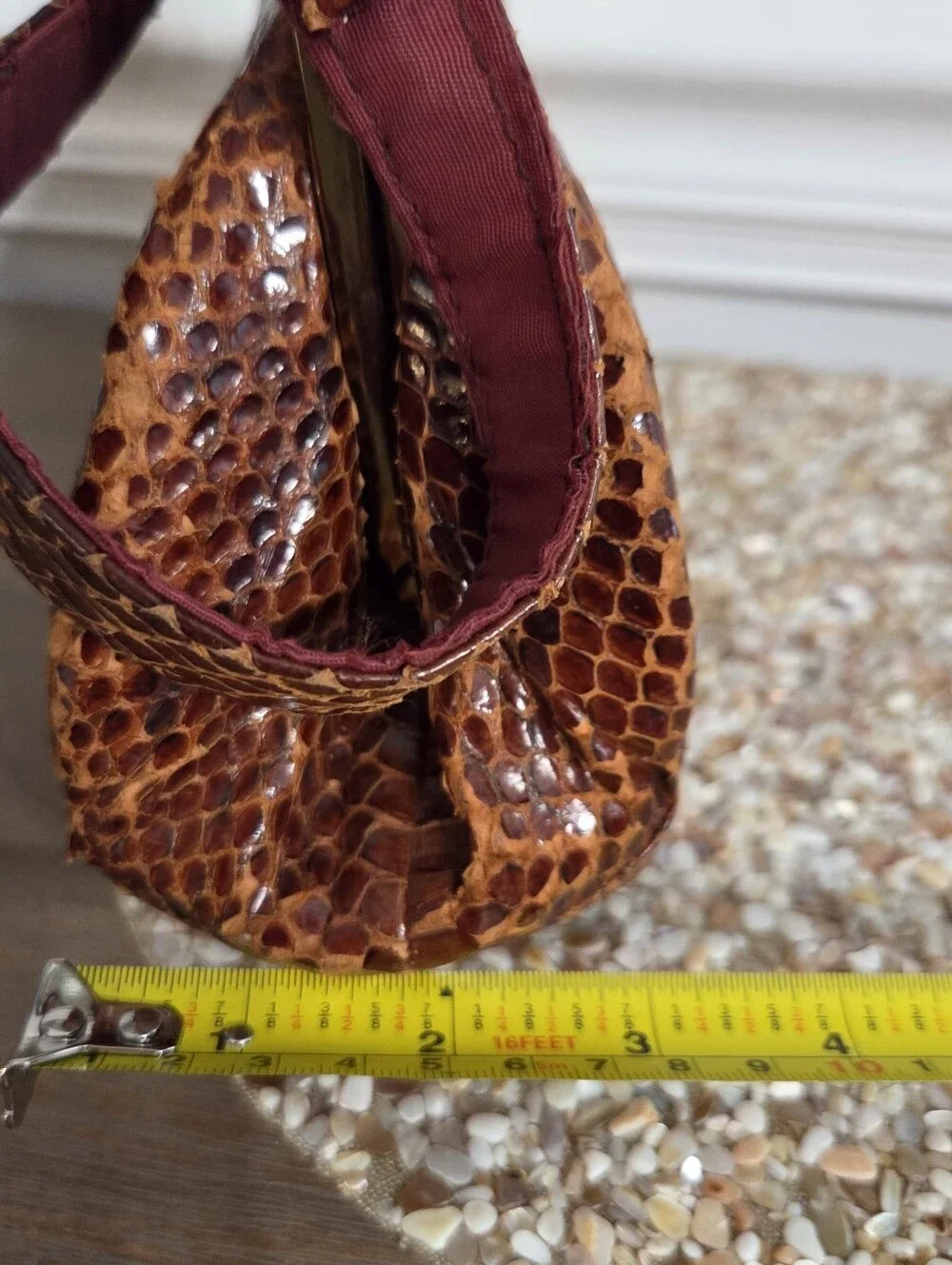 Vintage Genuine Snakeskin Handbag Brown Python Leather Framed Purse Clasp Close